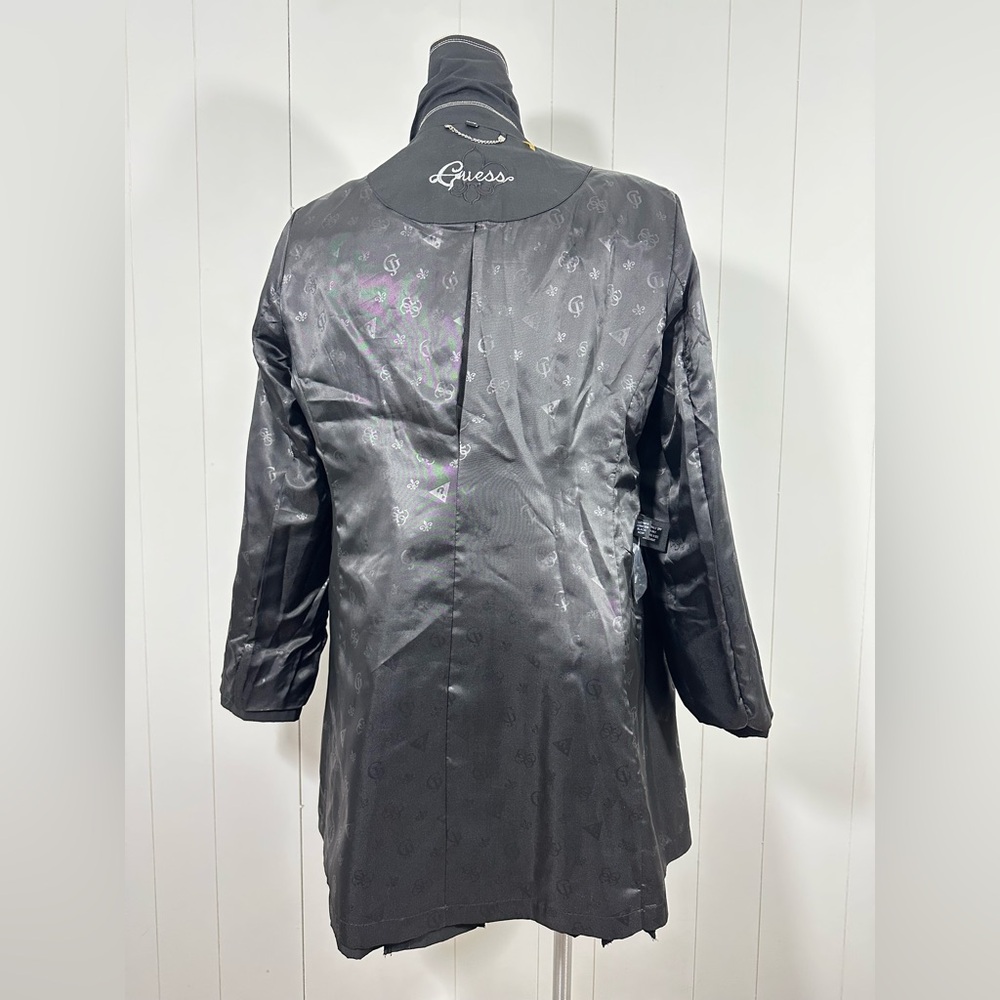 Y2K GUESS Womenβs Sz XL Black Trench Coat Jacket Double-Breast Pleated - Picture 9 of 16